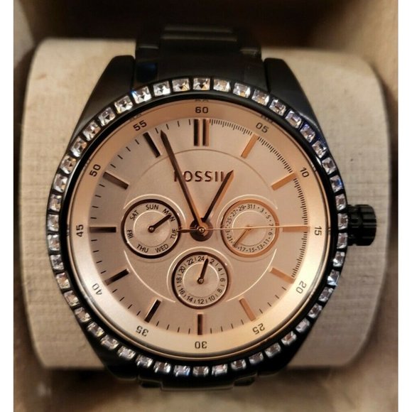 Fossil BQ1691 Caressa Pink Dial Black Ion Plated Multifunction Women's Watch - Picture 2 of 6